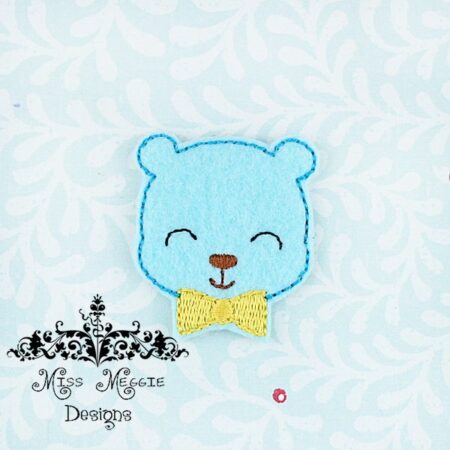 Baby Boy Bear with bowtie feltie ITH Embroidery design file