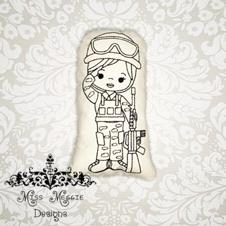 Doodle doll coloring stuffie Soldier girl  ITH Embroidery file