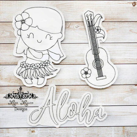 Hawaii Summer set coloring dolls ITH Embroidery design file