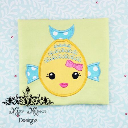 Girl Fish Summer applique redwork ITH Embroidery design file