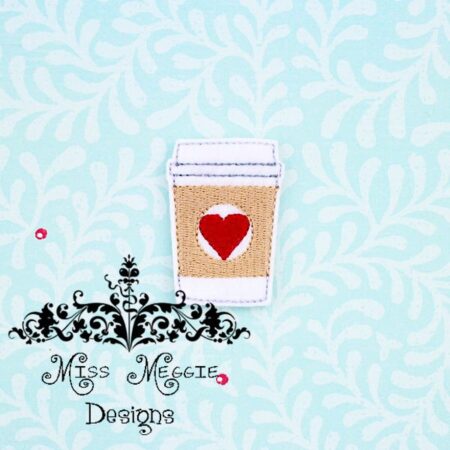 Cappuccino heart feltie ITH Embroidery design file $3.00