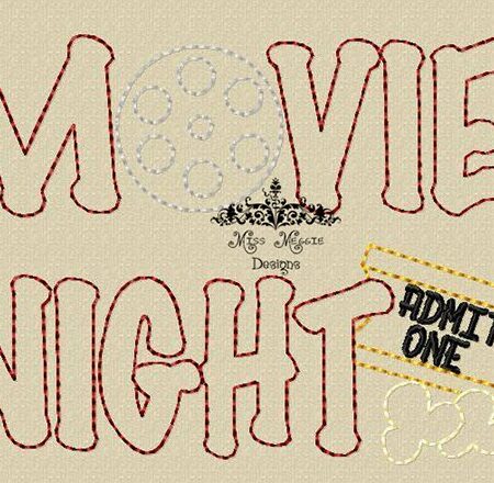 Movie Night Redwork ITH Embroidery Design