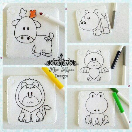 Zoo Cuties 4x4 coloring page ITH Embroidery design file set