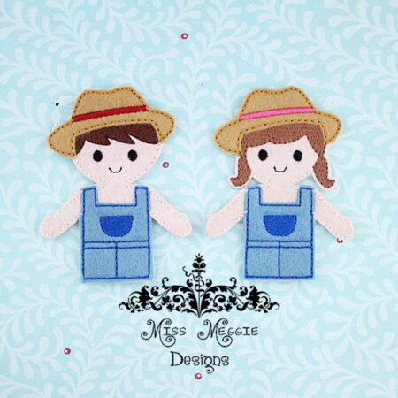 Farmer Boy and Girl Finger Puppets 4x4 ITH Embroidery design fil