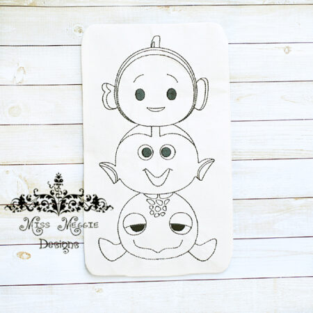 Doodle doll coloring stuffie Fish Friends ITH Embroidery file