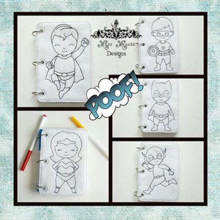 Super Guys Redwork coloring page set ITH Embroidery design