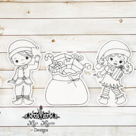 Elves Elf Santa Bag Christmas set coloring dolls ITH Embroidery
