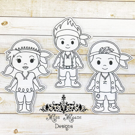 Coloring flat doll set Jake pirate ITH Embroidery design file