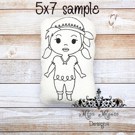Doodle doll coloring stuffie Pirate girl ITH Embroidery file
