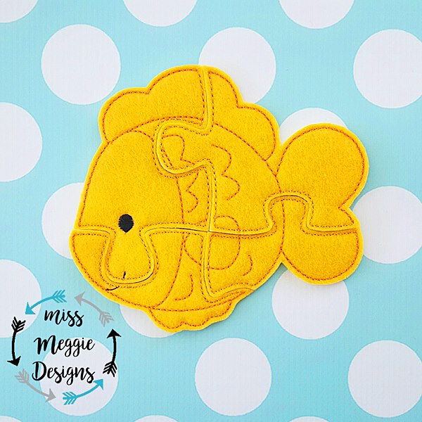 Gold Fish puzzle4 piece Digital ITH Feltie Embroidery Design