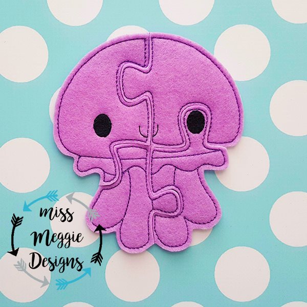 Jelly Fish  puzzle4 piece Digital ITH Embroidery Design