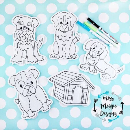 Doggy Dog set of coloring dolls ITH Embroidery design file