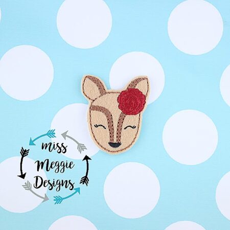 Pretty Deer Rose woodland feltie ITH Embroidery design