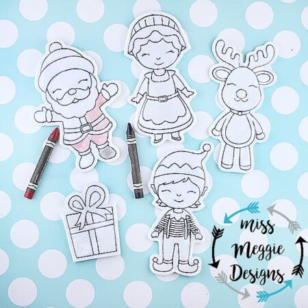 Christmas Santa set coloring dolls ITH Embroidery design