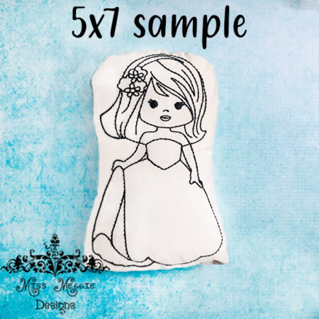 Doodle coloring doll Bride Girl ITH Embroidery file