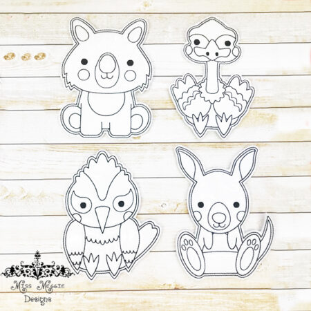 Coloring flat doll Aussie Animals set ITH Embroidery design file