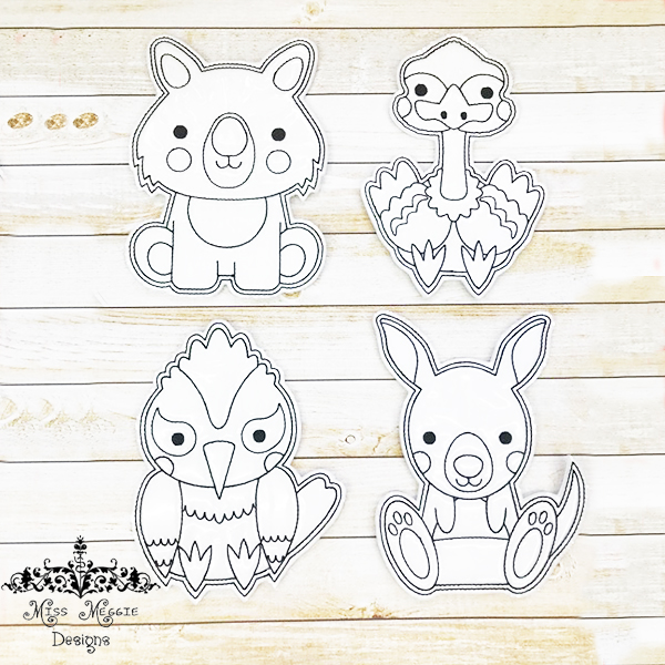 Coloring flat doll Aussie Animals set ITH Embroidery design file | Miss ...