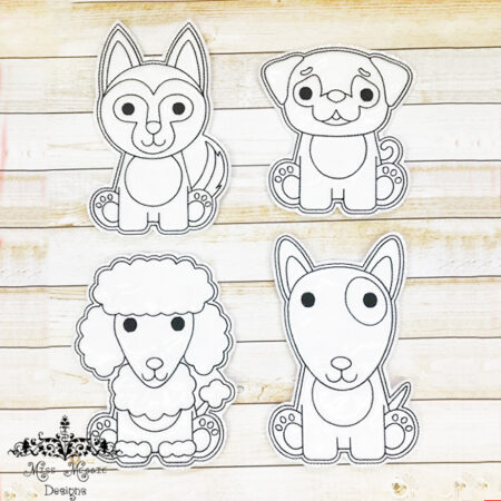 Coloring doll flat doggie set 1 ITH Embroidery design file