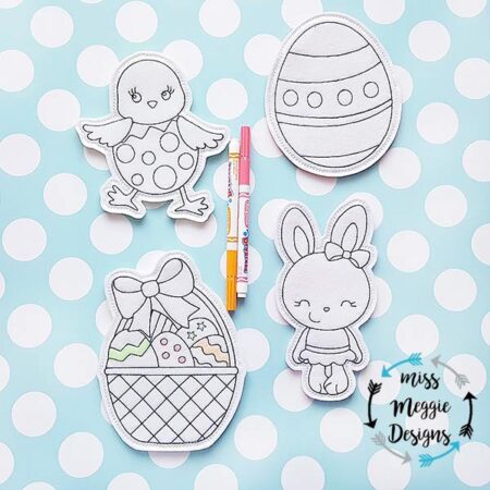 Easter 2 Bunny coloring doll set ITH Embroidery design file