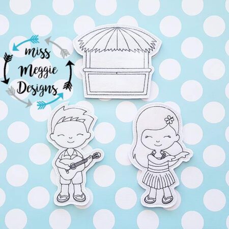 Hawaii Hula set coloring dolls ITH Embroidery design file