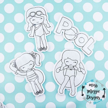 Pool Girls coloring doll set ITH Embroidery design file