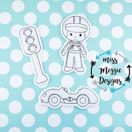 Racing car set coloring dolls ITH Embroidery design file