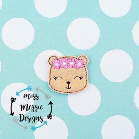 Bear with flower crown feltie ITH Embroidery design file