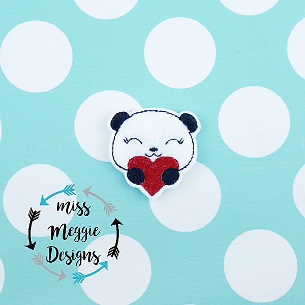 Love Heart Panda feltie ITH Embroidery design file