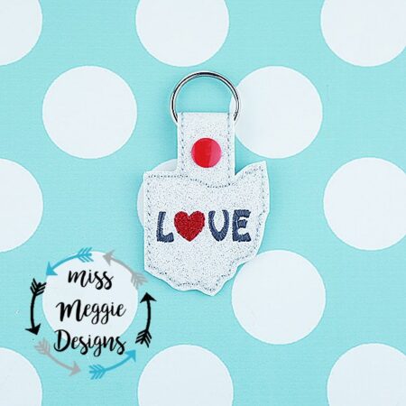 Ohio Love Heart snaptab ITH Embroidery design file