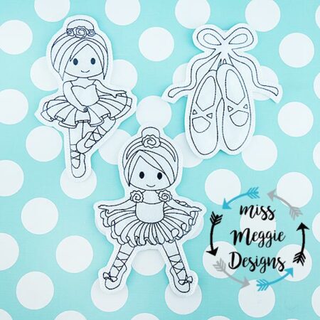 Ballet Girls set coloring dolls ITH Embroidery design file