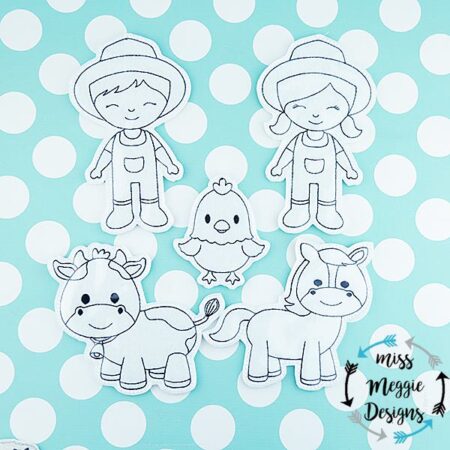 Farmer boy and girl set coloring dolls ITH Embroidery design