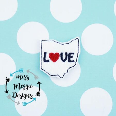 Ohio Love Heart feltie ITH Embroidery design file