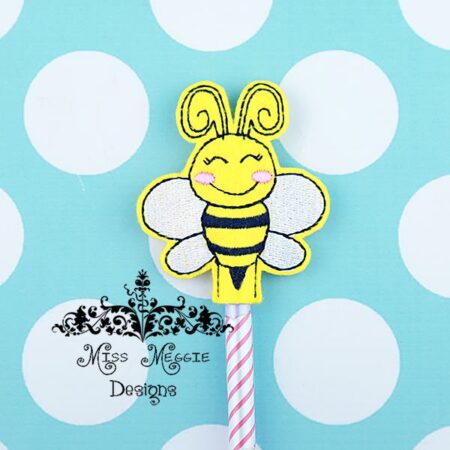 Happy Bee Pencil Topper ITH Embroidery design file