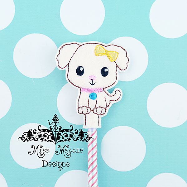 Cute doggie Puppy  Pencil Topper ITH Embroidery design file
