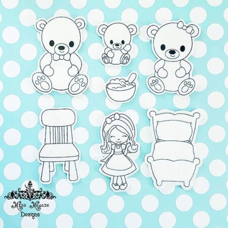 Gold Bear and girl coloring doll set ITH Embroidery design file