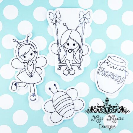 Honey bee girls coloring doll set ITH Embroidery design file