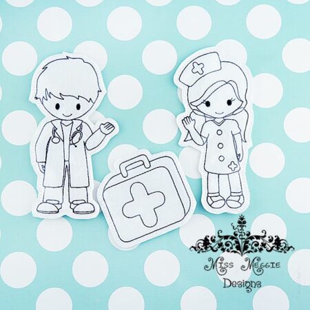 Doctor Nurse set coloring dolls ITH Embroidery design file