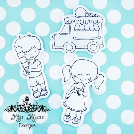 Ice Cream Kids set coloring dolls ITH Embroidery design file