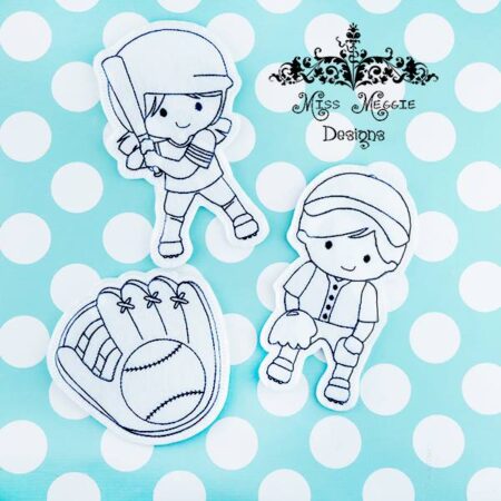 Baseball Kids set coloring dolls ITH Embroidery design file