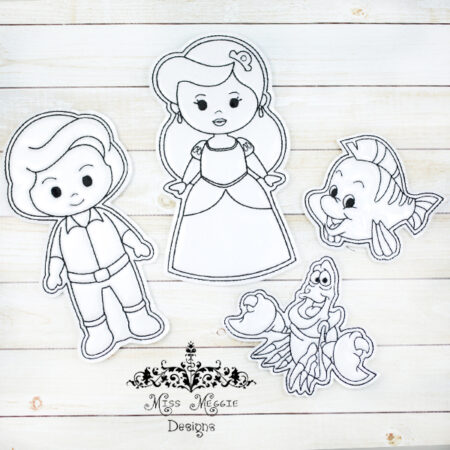 Coloring doll Flat Ariel Eric Fish  ITH Embroidery design file