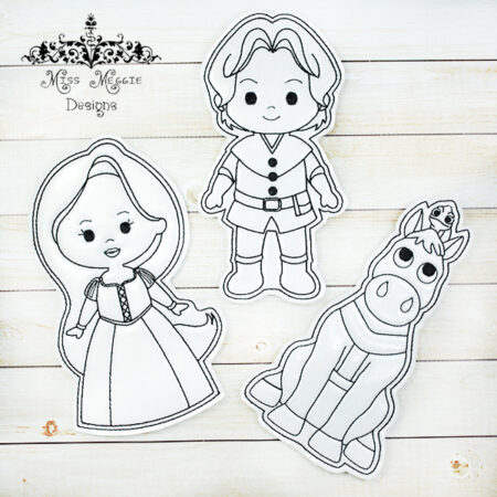 Coloring doll Flat set Punzel, Flynn  ITH Embroidery design file