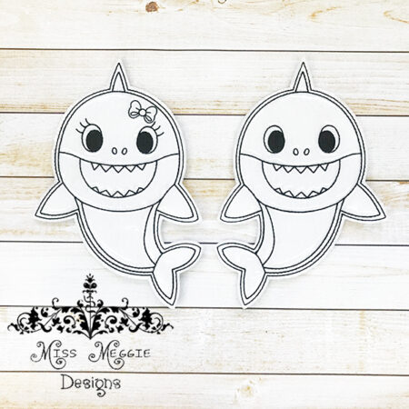 Coloring doll Flat shark Mom Dad or baby ITH Embroidery design