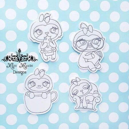 Cute Sloths Zoo coloring doll set ITH Embroidery design file