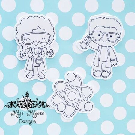 Scientist Science  set coloring dolls ITH Embroidery design file