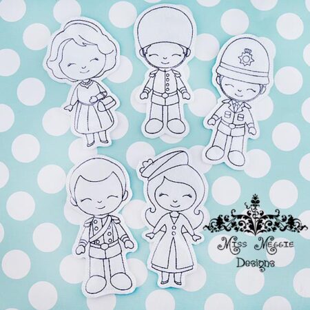England Royalty set of coloring dolls ITH Embroidery design file