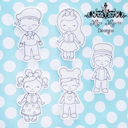 Clubhouse Friends set coloring dolls ITH Embroidery design
