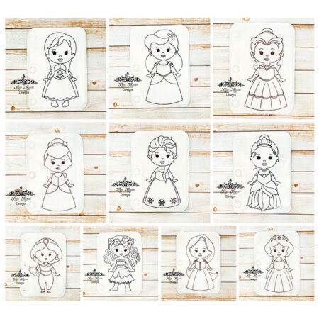 10 Princess coloring page set ITH Embroidery design file