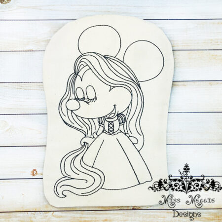 Doodle coloring doll Mouse Princess Punzel ITH Embroidery file