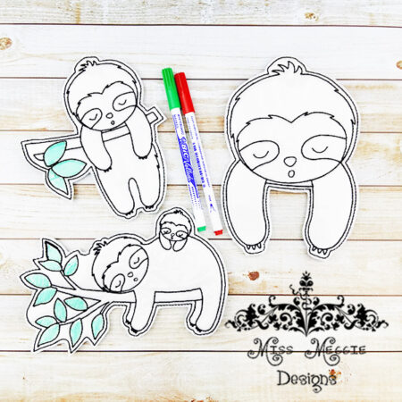 Sloth Flat coloring doll ITH Embroidery design file