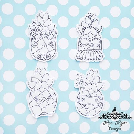 Summer Pineapple coloring doll set ITH Embroidery design file